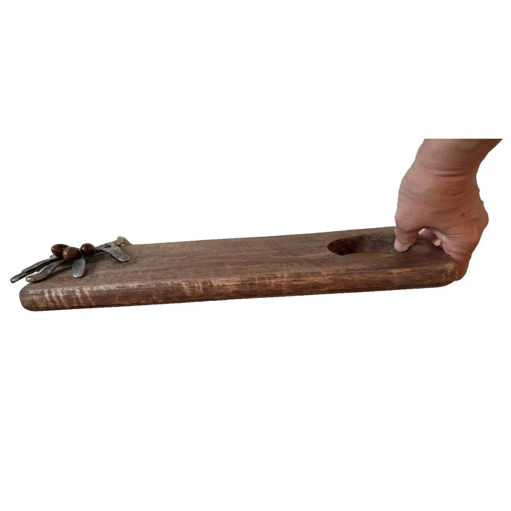 Mud Pie Mango Wood Serving Board Metal Leaves & Olives Design